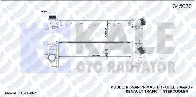 KALE 345030 Turbo Radyatoru (Intercooler) Trafic Ii-Vivaro 2.0 Dci-Cdti M9r (Al/Pl/Brz)